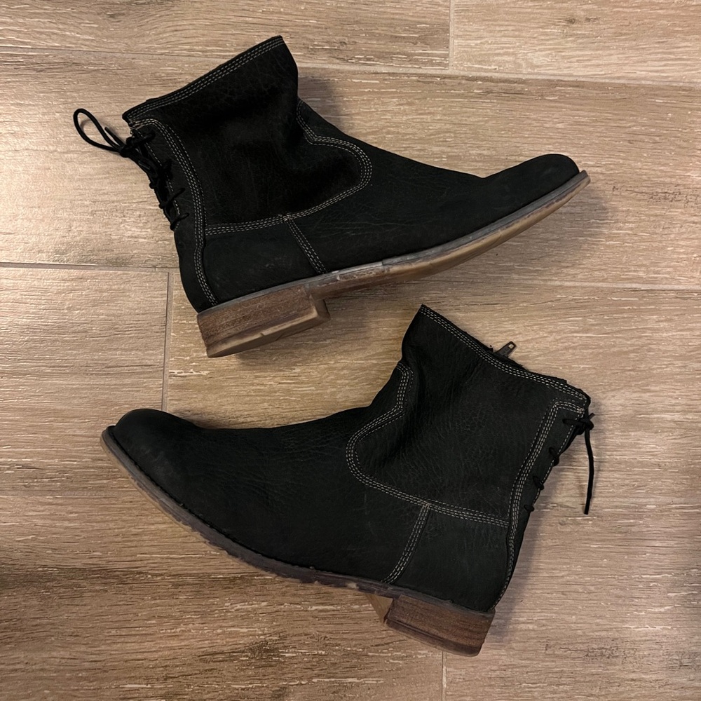 Josef Seibel Sienna 01 Boots Womens 40 Black Back Tie Leather Booties Ankle